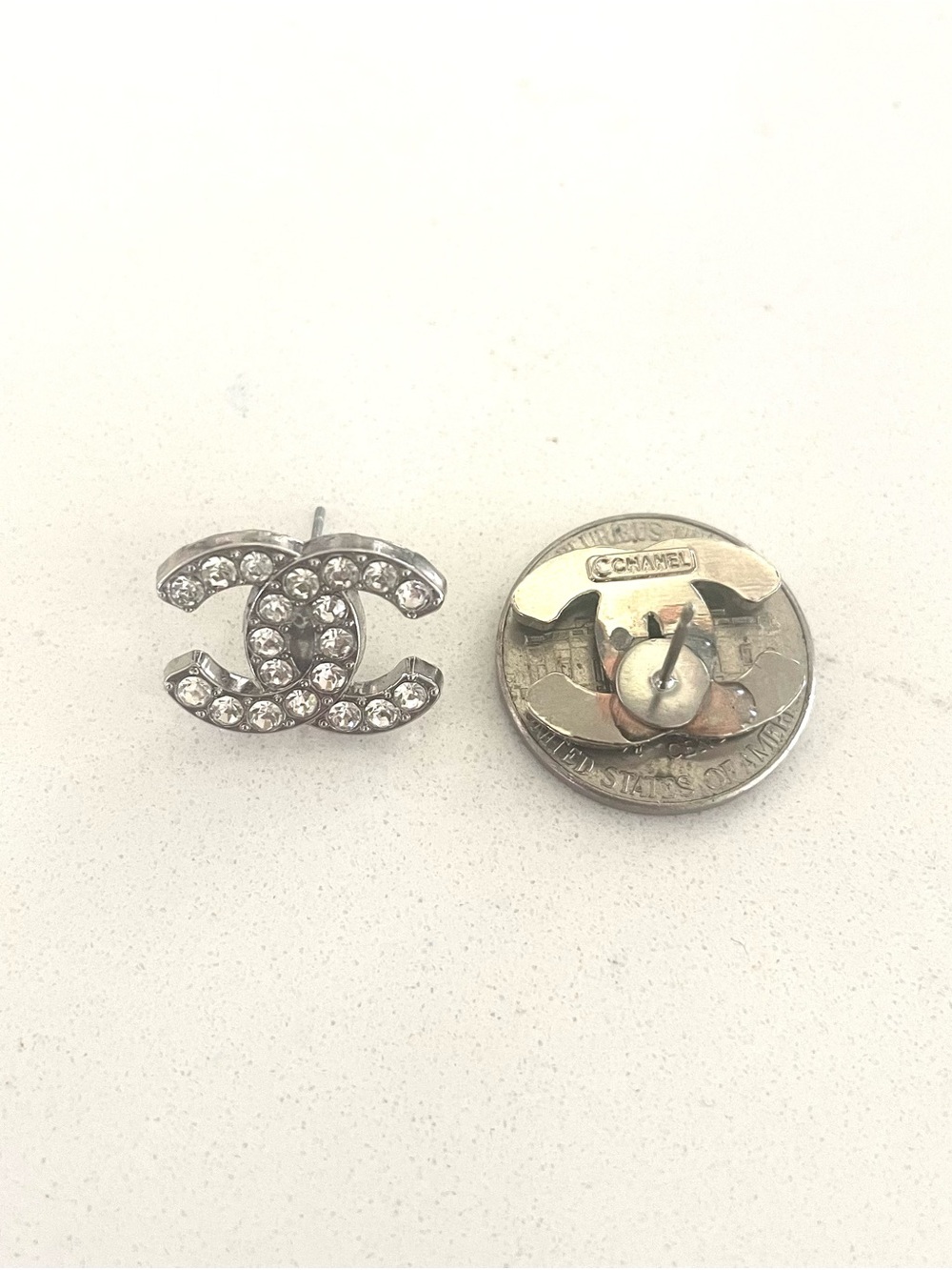 Luxury Silver Rhinestone Upcycled Button Earring 19mm - Picture 4 of 4